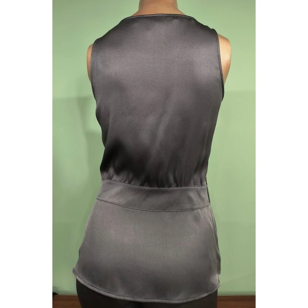 Tory‎ Burch Silk Sleeveless Tie Waist Top Charcoal Grey Bergdorf Goodman Size 2